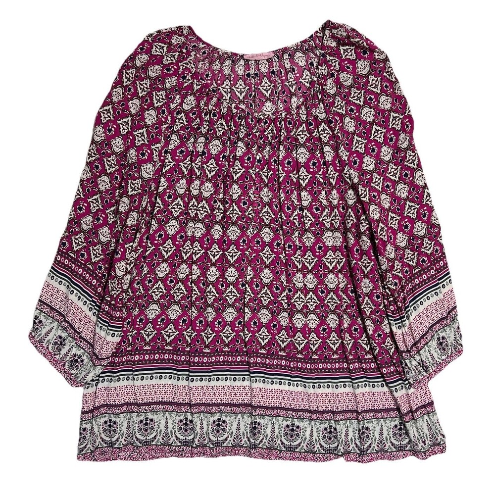 Rose & Rhyme Shirt Womens 1X Peasant Floral Pink